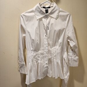 GRACE ELEMENTS White cotton Blended quarter Sleeves button down shirt 4 NWT